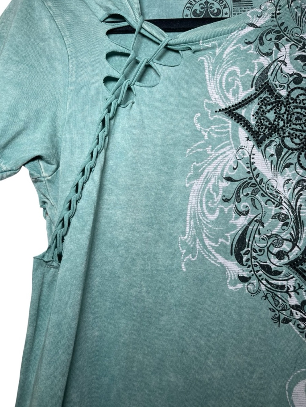 Buckle Affliction Lace-Up Y2K Deep Sea Lava Wash Graphic Short Sleeve Tee Medium - Picture 9 of 16